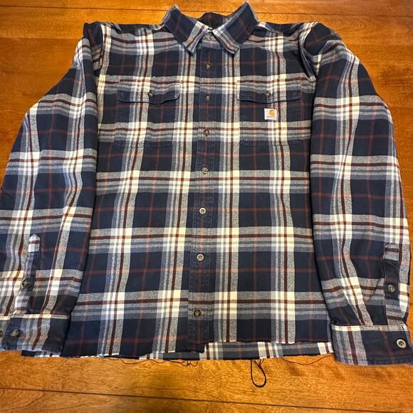 Carhartt Loose Fit Heavy Flannel Shirt XL Tall Raw Bottom Edge Distressed - Picture 12 of 16